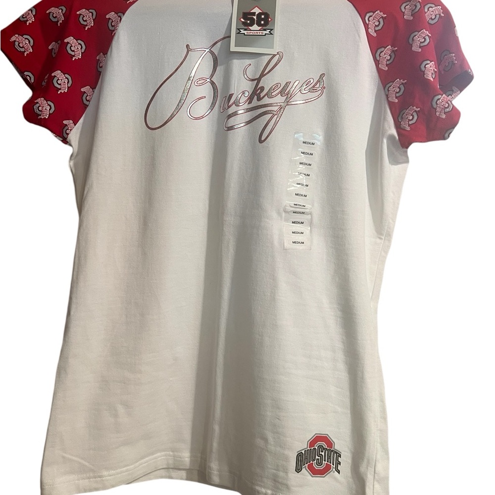 Buckeyes Short Sleeve Raglan Tee - White with Scarlet Sleeves